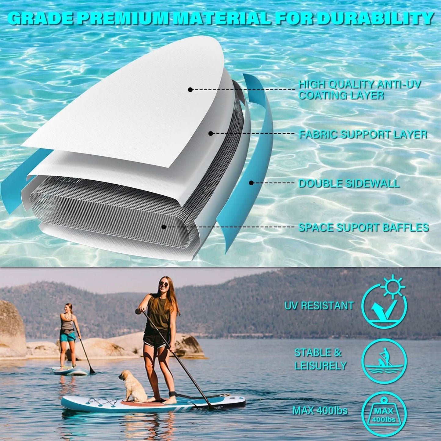 Inflatable Paddle Board Stand up Adults with Adjustable Paddle and Removable Fin Orange