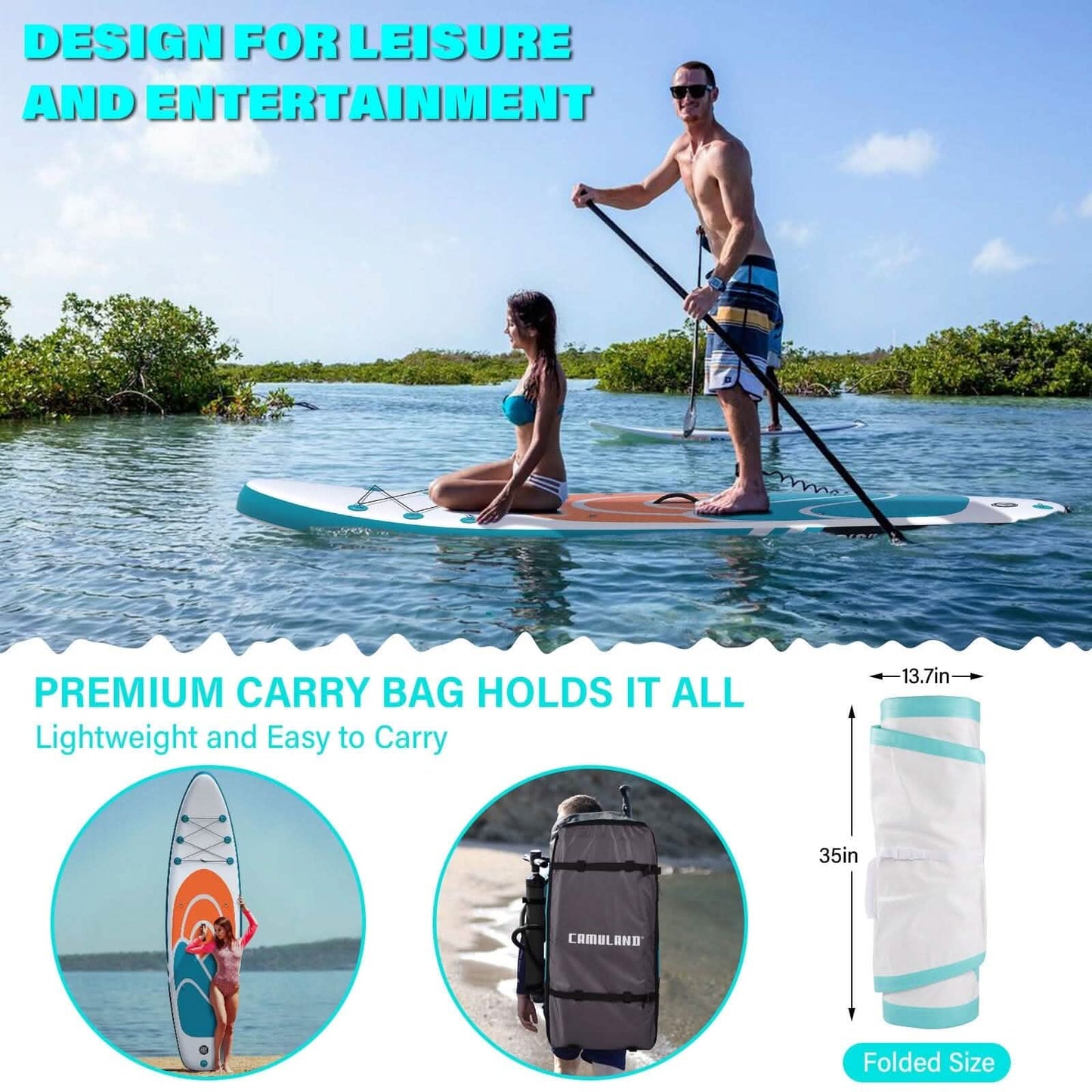 Inflatable Paddle Board Stand up Adults with Adjustable Paddle and Removable Fin Orange