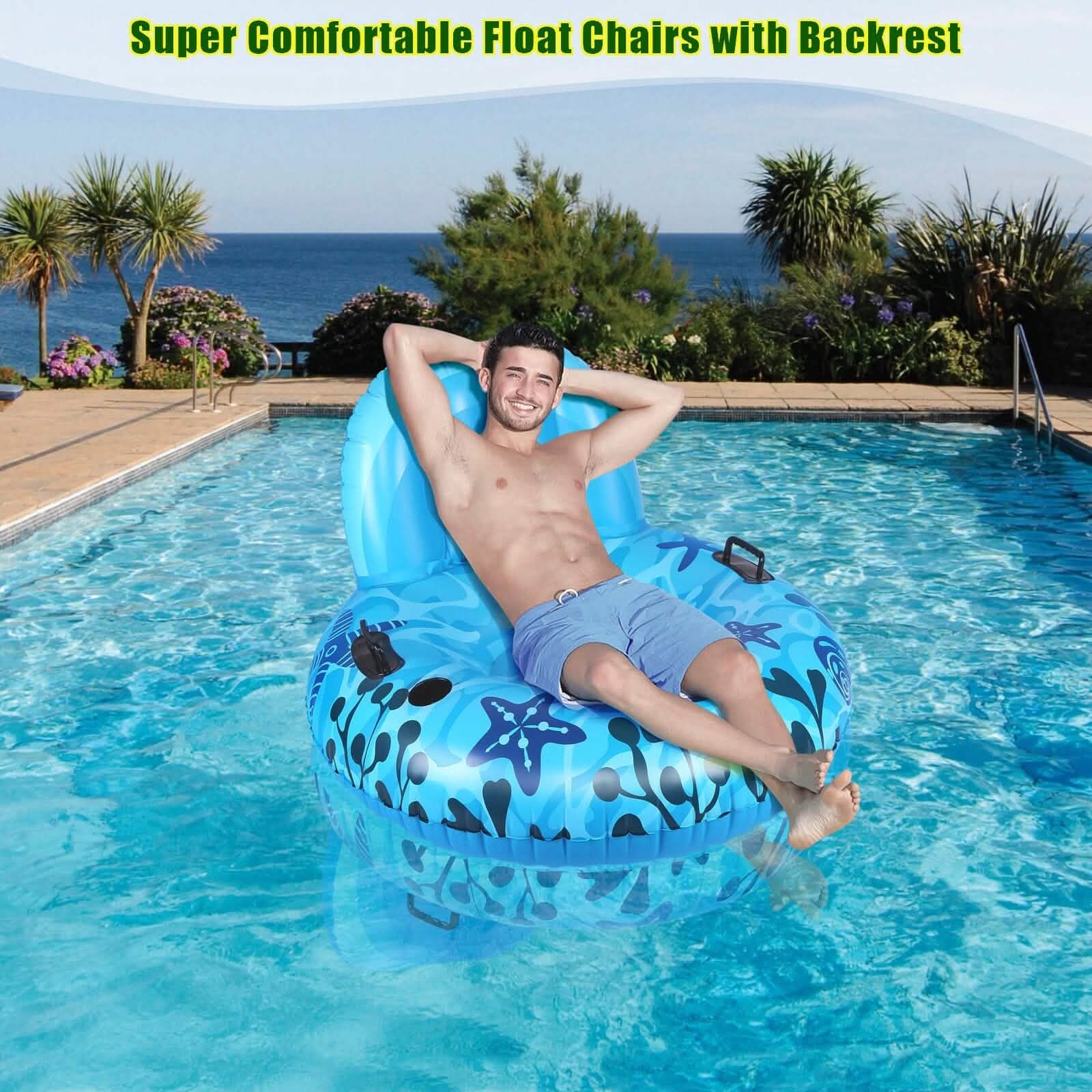 Inflatable Lounger Pool Float with Rubber Handle and Drink Holder