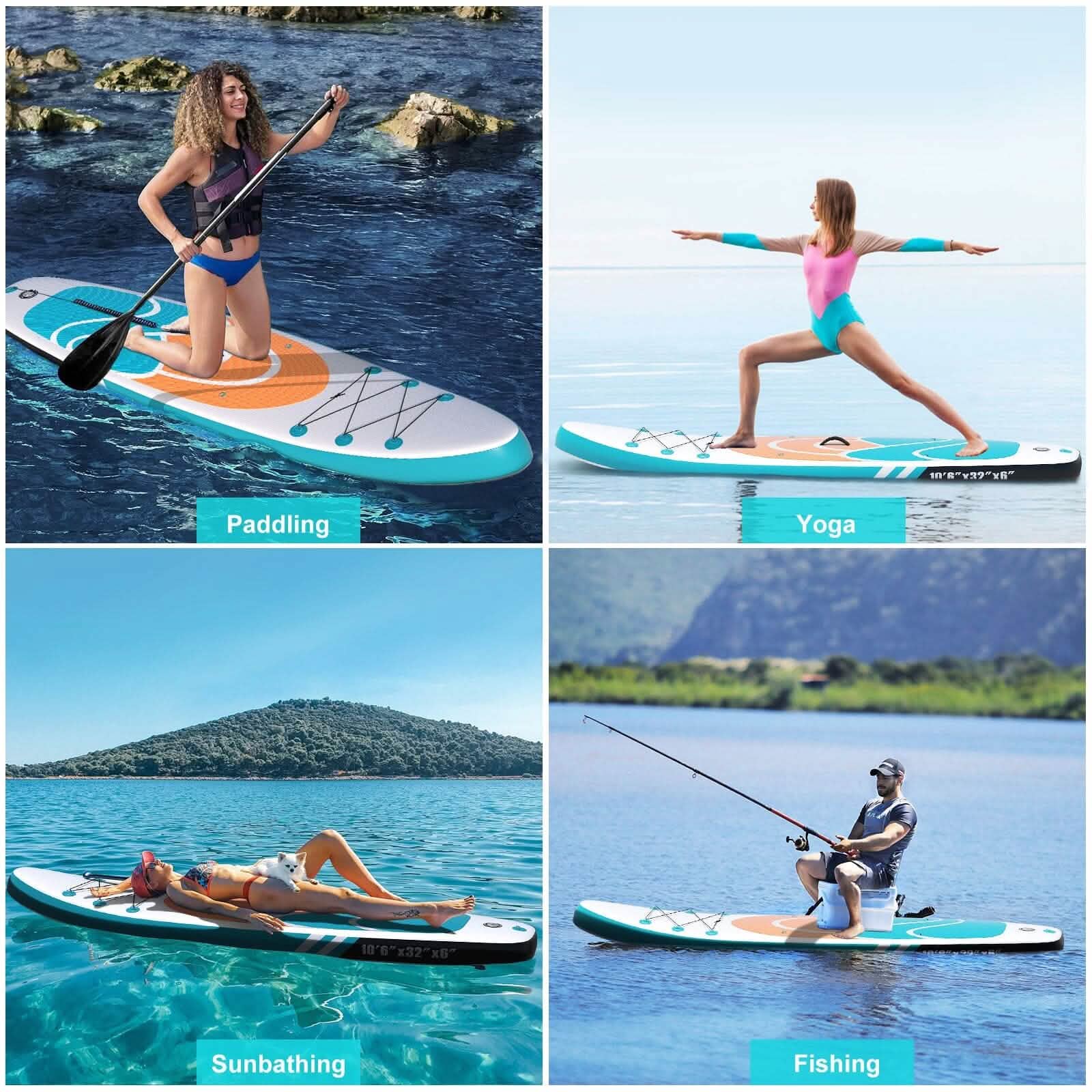 Inflatable Paddle Board Stand up Adults with Adjustable Paddle and Removable Fin Orange
